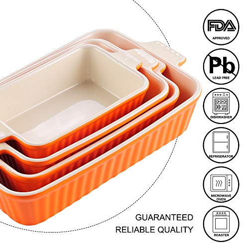 MALACASA Serie Bake.Bake, Set de 4 Fuentes para Horno, Molde de Horno para Platos Ideales para Lasañas, Pasteles, Tapas, Porcelana, Naranja