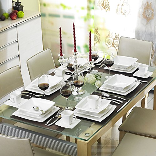 MALACASA, serie Blance, 60 PCS Vajillas de Porcelana Servicio de Cena con 12 Tazas de café, Platillos, Platos de Postre, Platos de Sopa y Platos Vajillas para 12 Personas