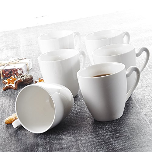 MALACASA, Serie Elvira, 6 Piezas Vajillas de Porcelana Juego de Vaso 5'' 380ml Vaso para Leche Vaso para Te Vaso para Caffe