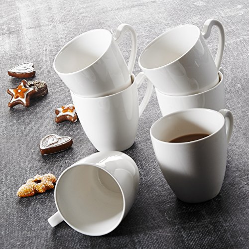 MALACASA, Serie Elvira, 6 Piezas Vajillas de Porcelana Juego de Vaso 5'' 380ml Vaso para Leche Vaso para Te Vaso para Caffe