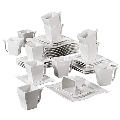 MALACASA, serie Flora, Vajilla de Porcelana 36 Piezas Juego de Café Juego de Vajilla con 12 Platos, 12 Tazas 220ml, 12 Platillos para 12 Persona