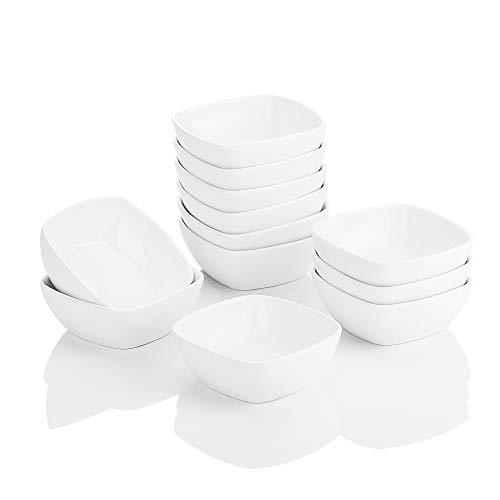 MALACASA, Serie Ramekin.Dish 12pcs Vajillas de Porcelana (10 x 10 x 3,5 cm) Super Mini Tazón de Postre Aperitivo Tazón de Postre Marfil Blanco