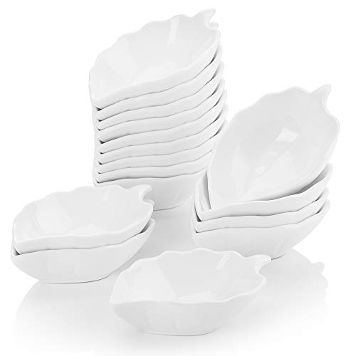 MALACASA Serie Ramekin.dish Cuencos para Aperitivos, Salsa 12 Piezas Vajilla de Porcelana (4.5" 11.5 * 7 * 3cm) Super Mini Tazón de Postre Marfil Blanco