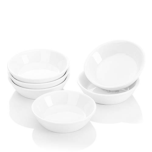 MALACASA serie Ramekin.dish Juego de Cuencos Pequeños, 6 piezas 10 cm Moldes para Hornear Redondo Marfil Blanco Tazones de Salsa/Aperitivo/Postre/Porcelana