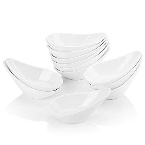 MALACASA, Series Ramekin.DISH,Cuencos de Postre set 12 Piezas 4,5"(11,5 x7,5 x 7 cm) Porcelana Snack Aperitivo Cuencos de Fruta Secos