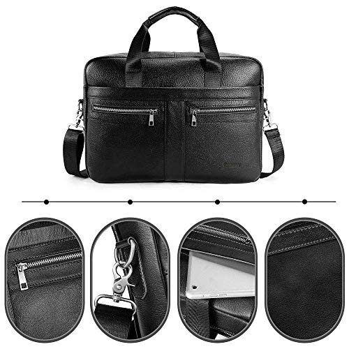 Maletín de Negocios Portadocumentos de Cuero Bolso Hombre para Portátil de 14 Pulgadas Piel Bolso Estudiantes Trabajo Mensajero Satchel,Negro