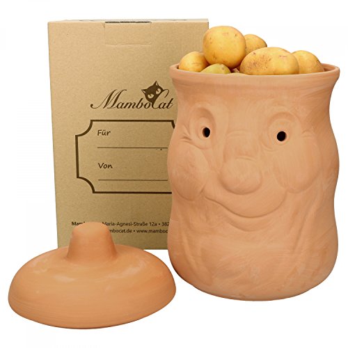 Mambocat olla para patatas Karl, Tarro de terracota para guardar aprox 1500g patatas, Divertido recipiente para almacenar patatas, Tarro de almacenaje para patatas con tapa