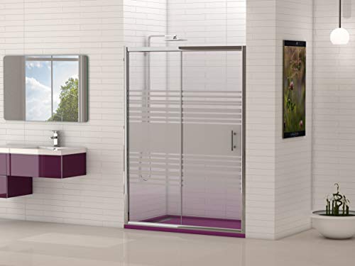 Mamparas de Ducha FRONTAL corredera - EstiloBaño® MIAMI - Fijo y Puerta corredera- SERIGRAFIA 2 hojas cristal templado - Varias Medidas Disponibles - Ancho 140 cm (adaptable 137 a 140 cm)