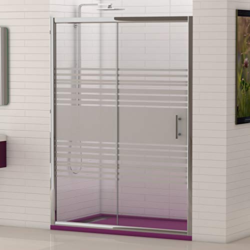 Mamparas de Ducha FRONTAL corredera - EstiloBaño® MIAMI - Fijo y Puerta corredera- SERIGRAFIA 2 hojas cristal templado - Varias Medidas Disponibles - Ancho 140 cm (adaptable 137 a 140 cm)