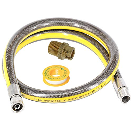 Manguera de suministro de gas spares2go universal para cocina de horno, cinta de tubería de PTFE y microconector (4 pies y media pulgadas, bayoneta, BS EN14800 CE)