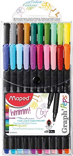 Maped 749151 - Pack de 20 rotuladores punta fina, Multicolor