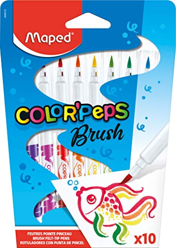 Maped Color' Peps Brush - Pack de 10 rotuladores, punta pincel