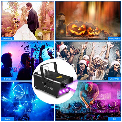 Máquina de humo AGPtEK con 13 luces LED de colores y efecto RGB, 500 W y 2000 CFM con 2 mandos a distancia con cable y mando a distancia, perfecta para bodas, Halloween y espectáculos de escenarios