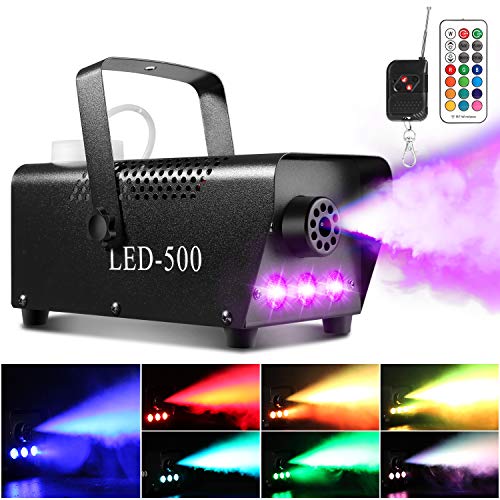 Máquina de humo AGPtEK con 13 luces LED de colores y efecto RGB, 500 W y 2000 CFM con 2 mandos a distancia con cable y mando a distancia, perfecta para bodas, Halloween y espectáculos de escenarios