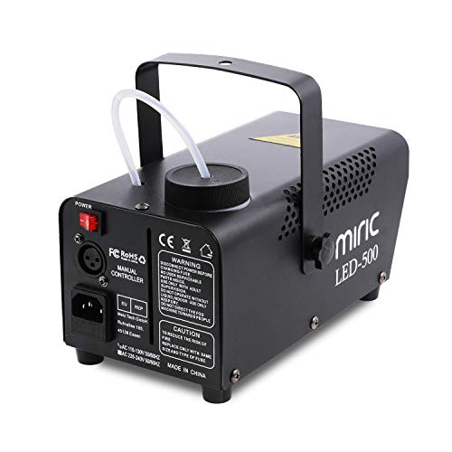 Máquina de Humo, Miric 500W Máquina de Niebla con Cable Remoto y Control Remoto Inalámbrico, Máquina de Humo con 3 Luces de Colores para Halloween, Navidad, Bodas, Fiestas y Festivales, Negro