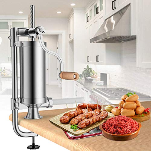 Máquina Salchichas de Acero Inoxidable - Práctica Máquina para Hacer Embutidos de Carne con Soporte Fijo y 4 Tubos de Rellenador - Capacidad 5.0 LB