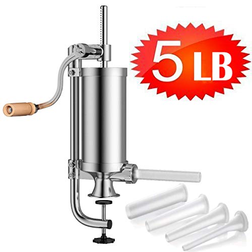 Máquina Salchichas de Acero Inoxidable - Práctica Máquina para Hacer Embutidos de Carne con Soporte Fijo y 4 Tubos de Rellenador - Capacidad 5.0 LB