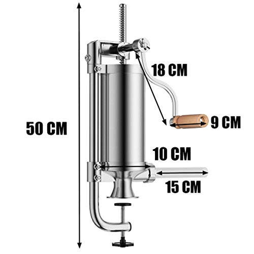 Máquina Salchichas de Acero Inoxidable - Práctica Máquina para Hacer Embutidos de Carne con Soporte Fijo y 4 Tubos de Rellenador - Capacidad 5.0 LB