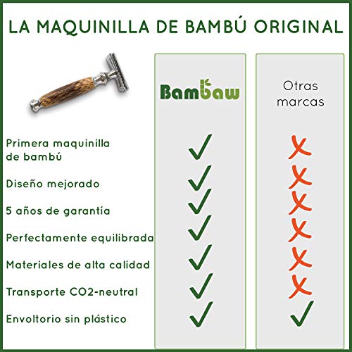 Maquinilla de Afeitar Clásica con Mango de Bambú Natural, Compatible con Todas las Hojas de Afeitar - Bambaw