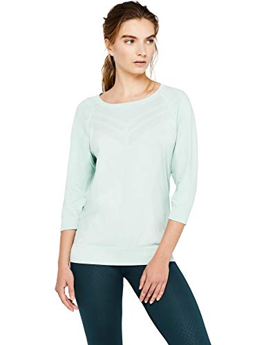 Marca Amazon - AURIQUE Camiseta Deportiva sin Costuras con Manga Francesa Mujer, Verde (Ether Marl), 36, Label:XS