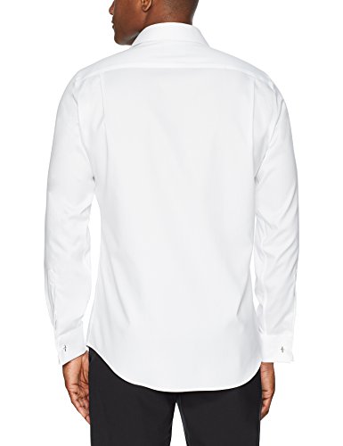 Marca Amazon – BUTTONED DOWN – Camisa de vestir con puño francés de corte ligeramente entallado con cuello abierto de algodón Supima para hombre que no necesita planchado, Blanco, 15" Cuello 33" Manga