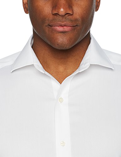 Marca Amazon – BUTTONED DOWN – Camisa de vestir con puño francés de corte ligeramente entallado con cuello abierto de algodón Supima para hombre que no necesita planchado, Blanco, 15" Cuello 33" Manga