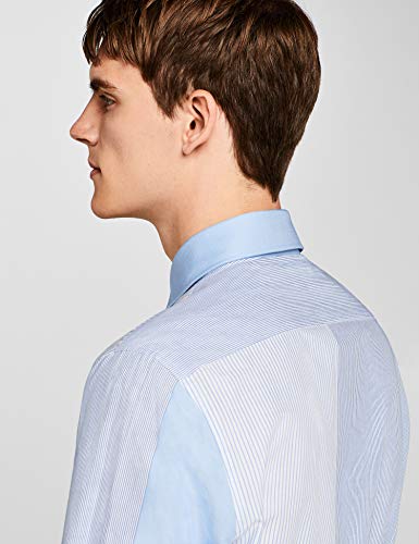 Marca Amazon - find. Camisa de Diferentes Rayas para Hombre, Azul (Blue), XL, Label: XL