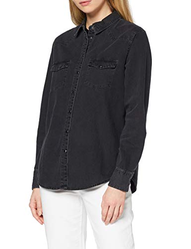 Marca Amazon - find. Camisa Manga Larga Vaquera Mujer, Negro (Washed Black as approved swatch), 40, Label: M