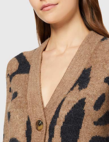 Marca Amazon - find. Chaqueta con Cuello de Pico Mujer, Marrón (estampado de tigre)., 38, Label: S