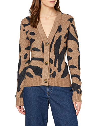 Marca Amazon - find. Chaqueta con Cuello de Pico Mujer, Marrón (estampado de tigre)., 38, Label: S