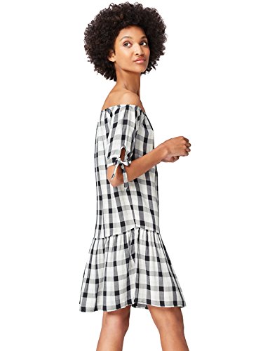 Marca Amazon - find. Vestido Corto con Hombros al Aire Mujer, Multicolor (Black Mix), 36, Label: XS