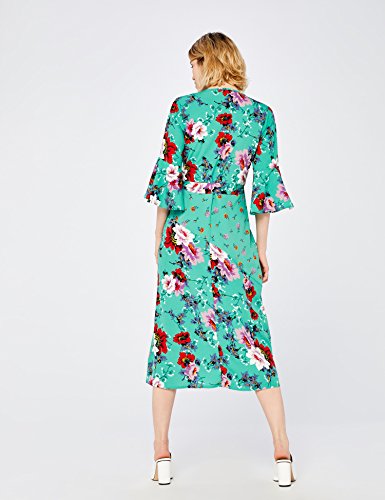 Marca Amazon - find. Vestido Cruzado de Flores Mujer, Verde (Green), 38, Label: S