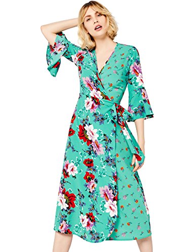 Marca Amazon - find. Vestido Cruzado de Flores Mujer, Verde (Green), 38, Label: S