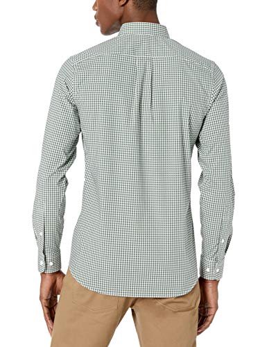 Marca Amazon - Goodthreads - Camisa cómoda de popelín elástico con manga larga, corte entallado, y de cuidado fácil, para hombre, Verde (Green Check), US L (EU L)