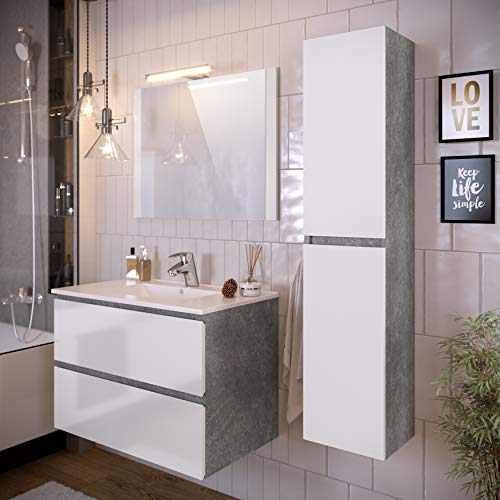 Marca Amazon - Movian Argenton - Columna de baño, 30 x 27 x 140 cm, gris