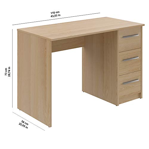 Marca Amazon - Movian Idro Modern - Escritorio con 3 cajones, 56 x 110 x 73,5 cm (Efecto Haya)