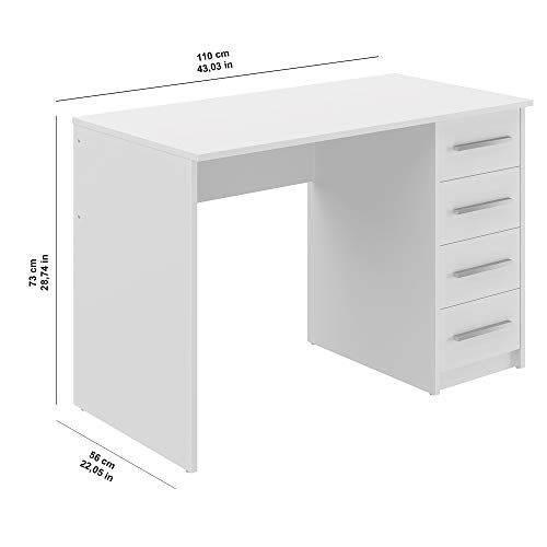 Marca Amazon - Movian Idro Modern - Escritorio con 4 cajones, 56 x 110 x 73 cm (blanco)