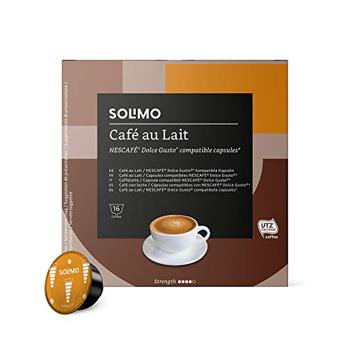 Marca Amazon - Solimo - Dolce Gusto Café au lait, café certificado UTZ, 96 cápsulas (6 x 16)