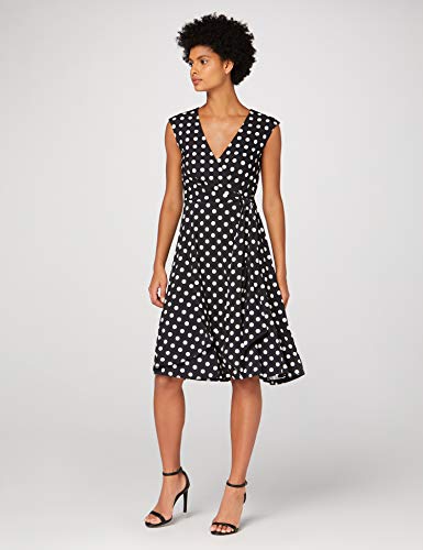 Marca Amazon - TRUTH & FABLE Vestido Cruzado de Punto Mujer, Multicolor (Spot), 42, Label: L