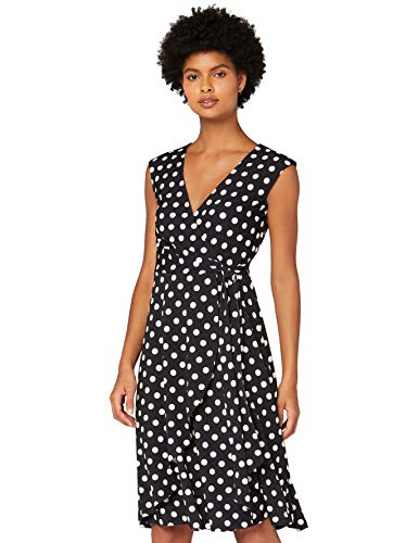 Marca Amazon - TRUTH & FABLE Vestido Cruzado de Punto Mujer, Multicolor (Spot), 42, Label: L