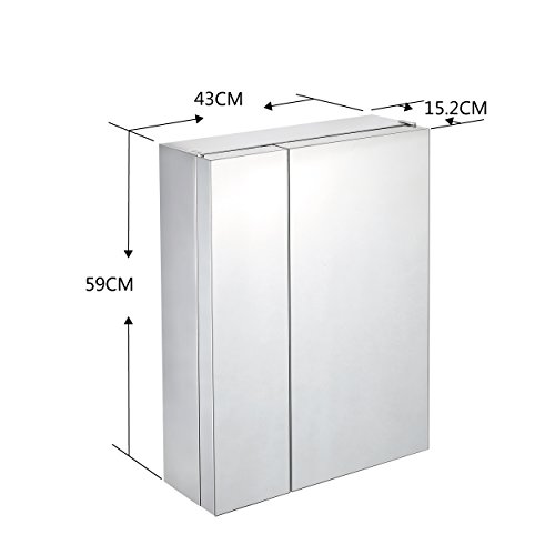 Mari Home Mueble de Baño con Espejo - Estantería con Puertas Espejo - Armario de Pared con Estante Inoxidable - Gabinete para Decoración Moderna de Baño, Ducha, Lavabo - 430 x 160 x 590 mm