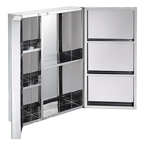 Mari Home Mueble de Baño con Espejo - Estantería con Puertas Espejo - Armario de Pared con Estante Inoxidable - Gabinete para Decoración Moderna de Baño, Ducha, Lavabo - 430 x 160 x 590 mm