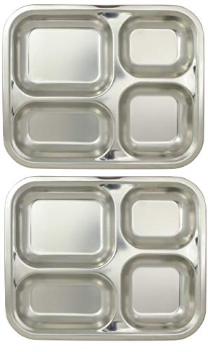 Marinax - Juego de 2 bandejas de acero inoxidable (25,2 x 20,7 x 2,1 cm, rectangulares, 4 compartimentos)