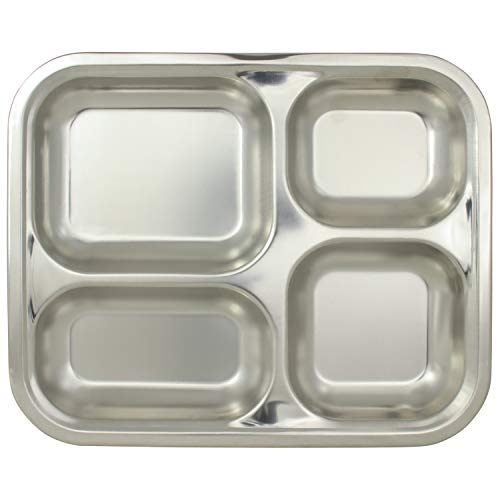 Marinax - Juego de 2 bandejas de acero inoxidable (25,2 x 20,7 x 2,1 cm, rectangulares, 4 compartimentos)