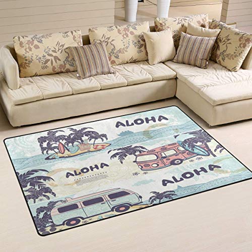 Marlon Kitty Travel Palm Tree Car Island Alfombra Alfombra de Piso Alfombra Lavable Decoración Sala de Estar Comedor Alfombra 60 x 39 Pulgadas