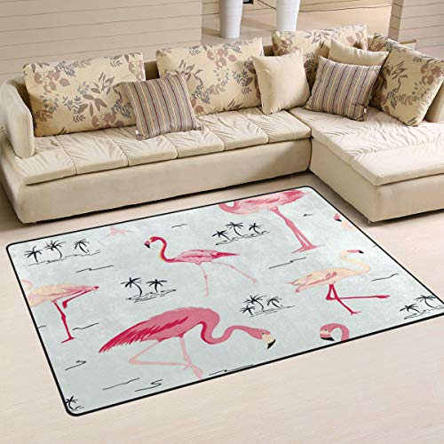 Marlon Kitty Tropical Animal Flamingo Palm Tree Alfombra Alfombra de Piso Alfombra Lavable Decoración Sala de Comedor Alfombra 60 x 39 in