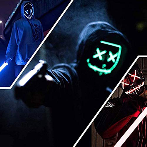 MáScaras Halloween LED Luminosa MáScara,Purga Horror Grimace Mask,para Navidad /Scary Halloween Disfraz/Cosplay /Grimace Festival /Fiesta Show /Mascarada, Alimentado Por BateríA( Azul )