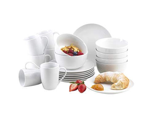 MÄSER Barca Vajilla de desayuno para 6 personas, 18 piezas. Set, porcelana, Blanco