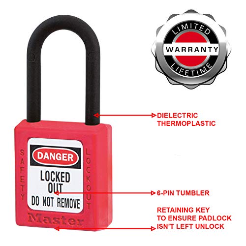 Master Lock 406RED Candado de consignación de termoplástico dieléctrico 406, Rojo