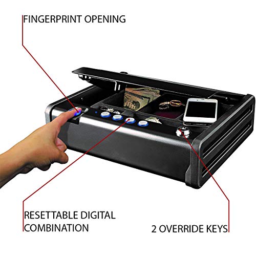 MASTER LOCK Caja Fuerte Compacta Biométrica [Apertura con Huella Dactilar y Combinación] MLD08EB - Ideal para objetos de valor, dispositivos electrónicos, pequeños, arma corta